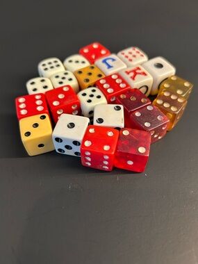 Vintage Dice Lot- Red, White, Yellow, Amber-lot of 23 total dice
